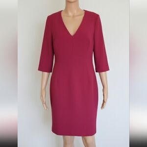 Pink Sheath Dress V Neck Three Quarter Sleeve